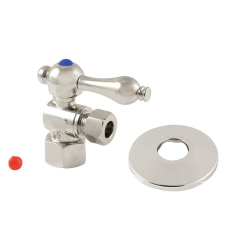 KINGSTON BRASS 12 FIP x 38 OD Comp QuarterTurn Angle Stop Valve with Flange, Polished Nickel CC43106K